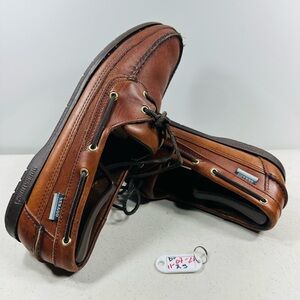 Sebago Docksides Schooner Men Brown & Black Leather Boat Deck Shoes Sz 10W